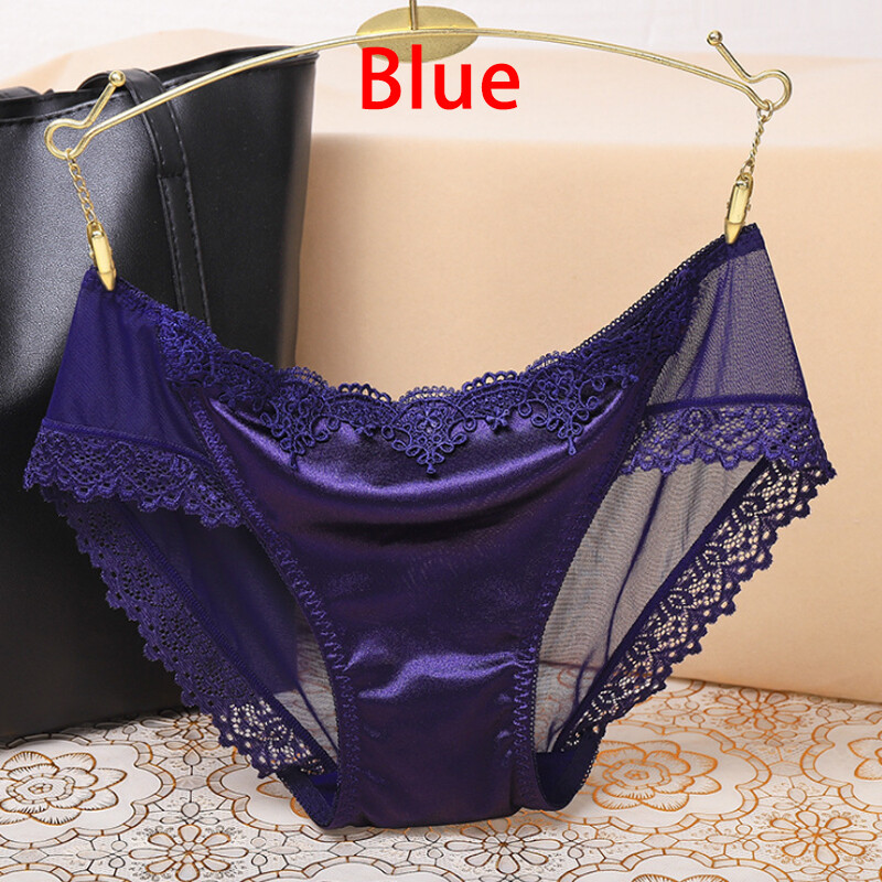 2 Pairs Ladies Sexy Underwear Silk Satin Seamless Lace Briefs Knickers Panties