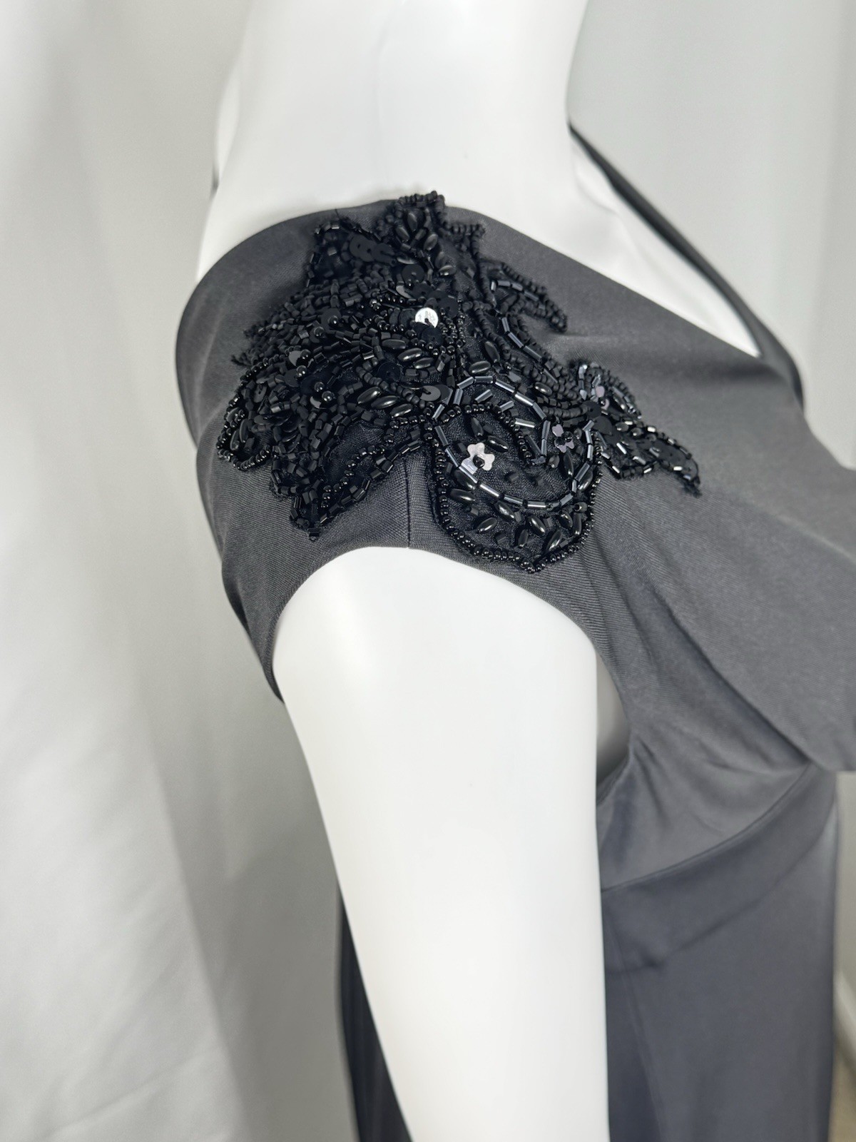 Vintage Tibi 100% Silk Beaded Cap Sleeve Dress Black Size S