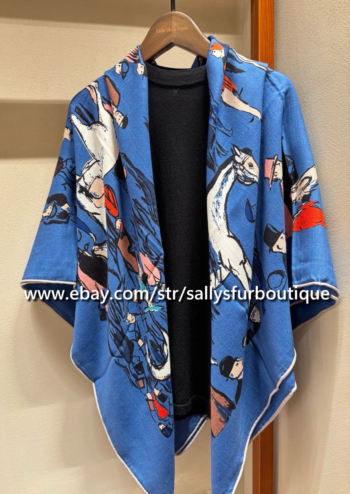 Sallys 70% Cashmere & 30% Silk Wrap Scarf Horses Print Double Face Shawl 53″