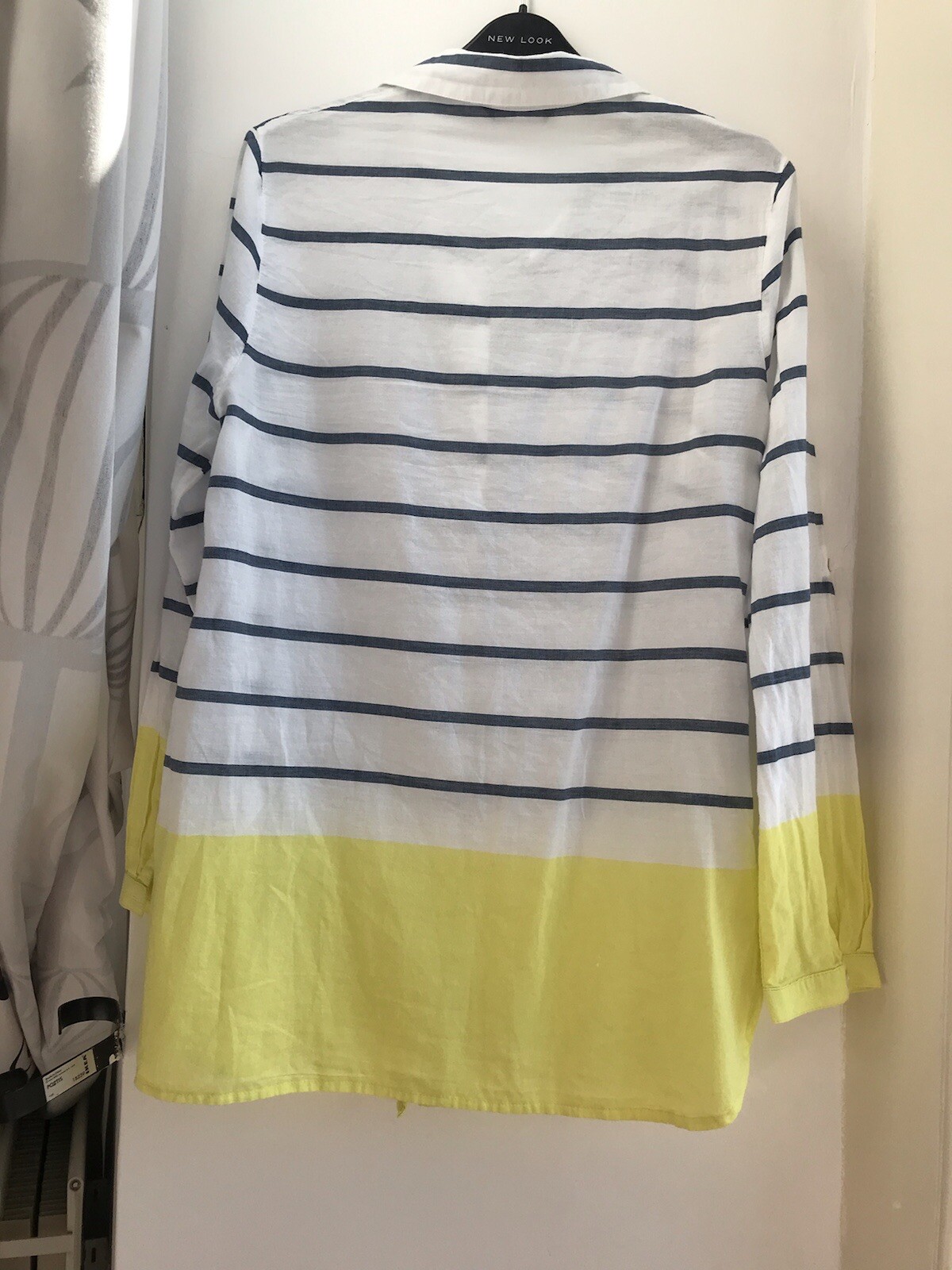 Roman Originals Cotton Shirt Citrus Yellow Black Shite Stripes Casual Fresh 12