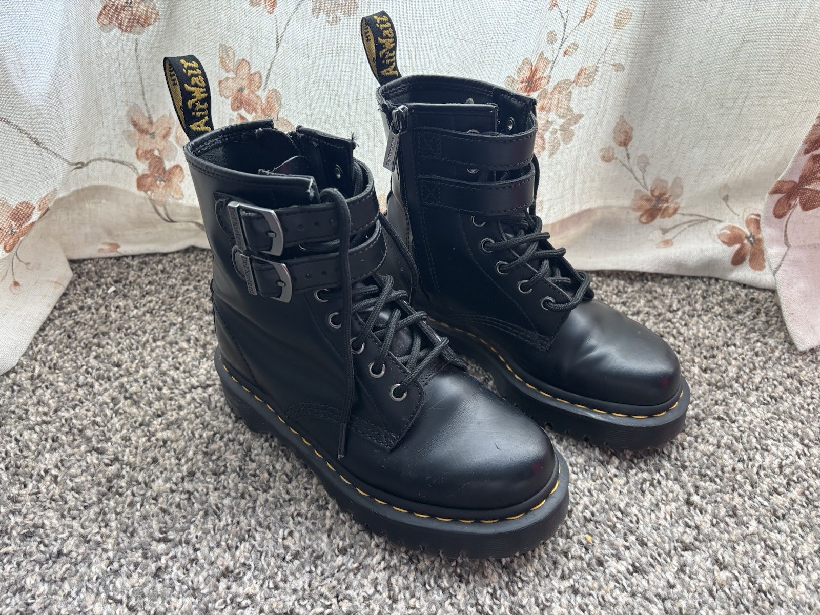 Dr. Martens Women’s US 6 Black Leather Combat Ankle Boots Lace-Up Side Zip