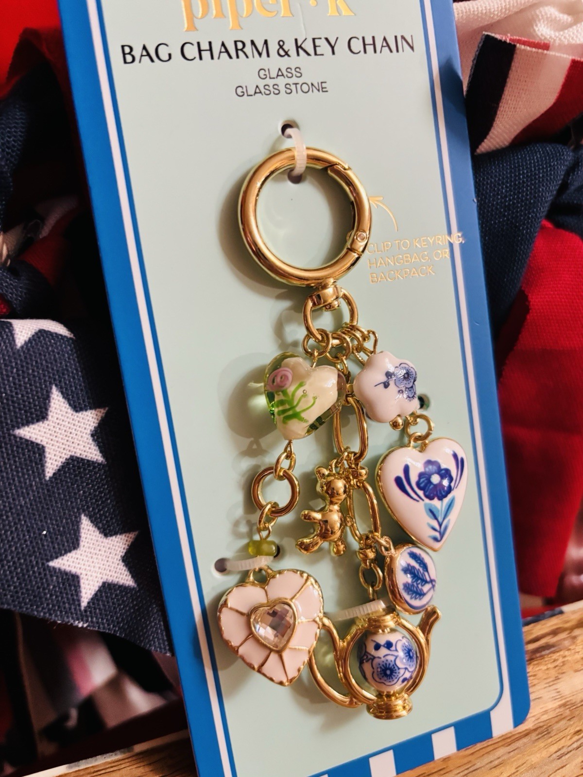💙NWT Piper K Floral Teapot Themed Bag Charm / Keychain