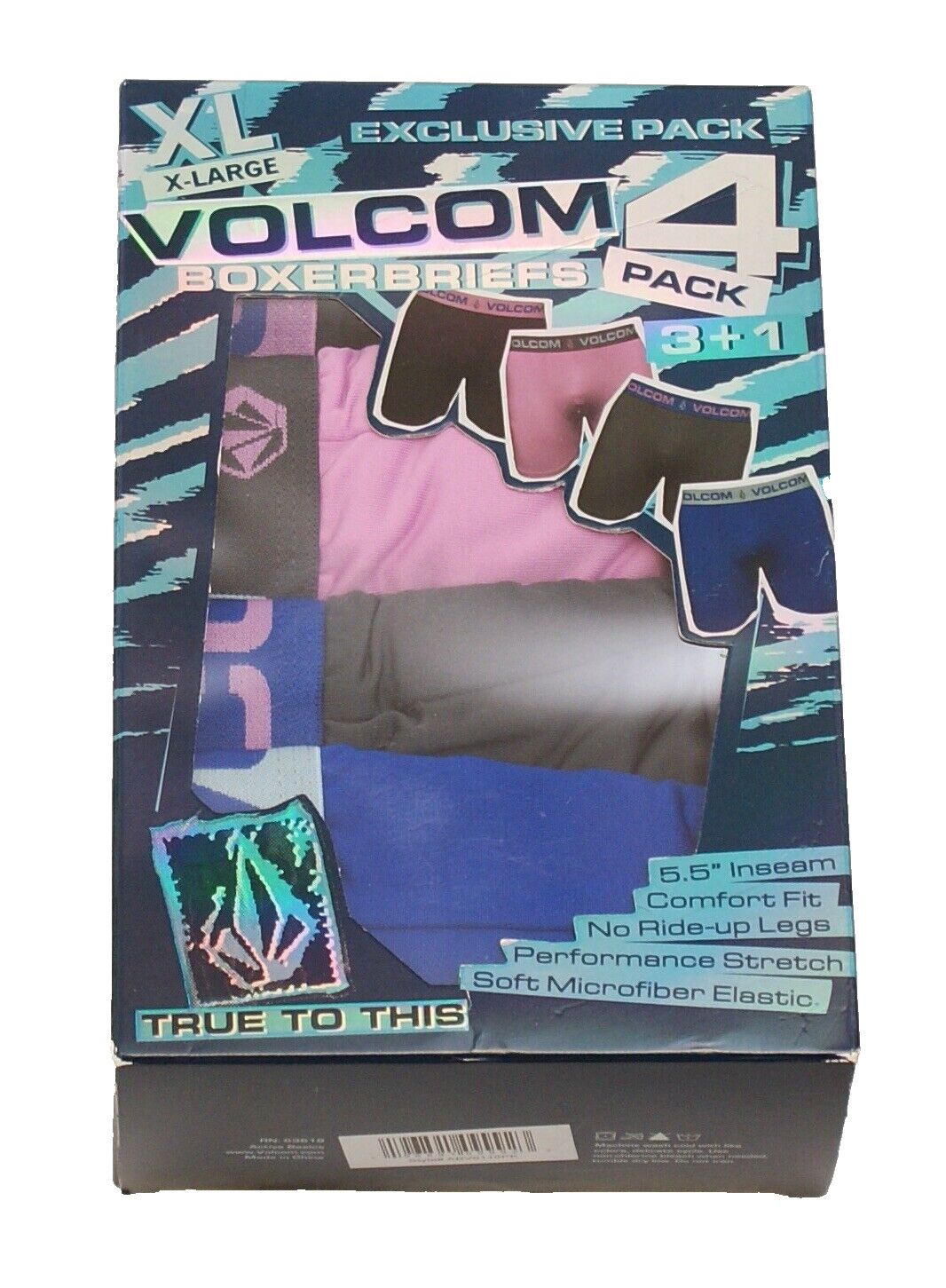 Volcom Men’s XL 40-42 Assorted Performance Stretch Boxer Briefs 4 in Package