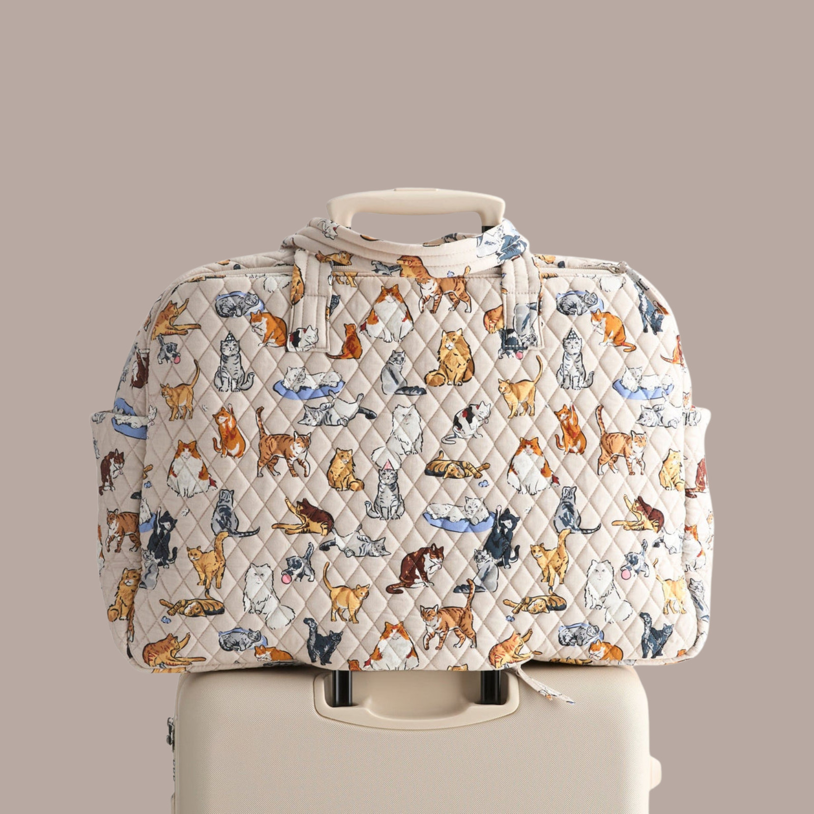 New Vera Bradley A CATS LIFE Large Weekender Travel Luggage Bag Beige