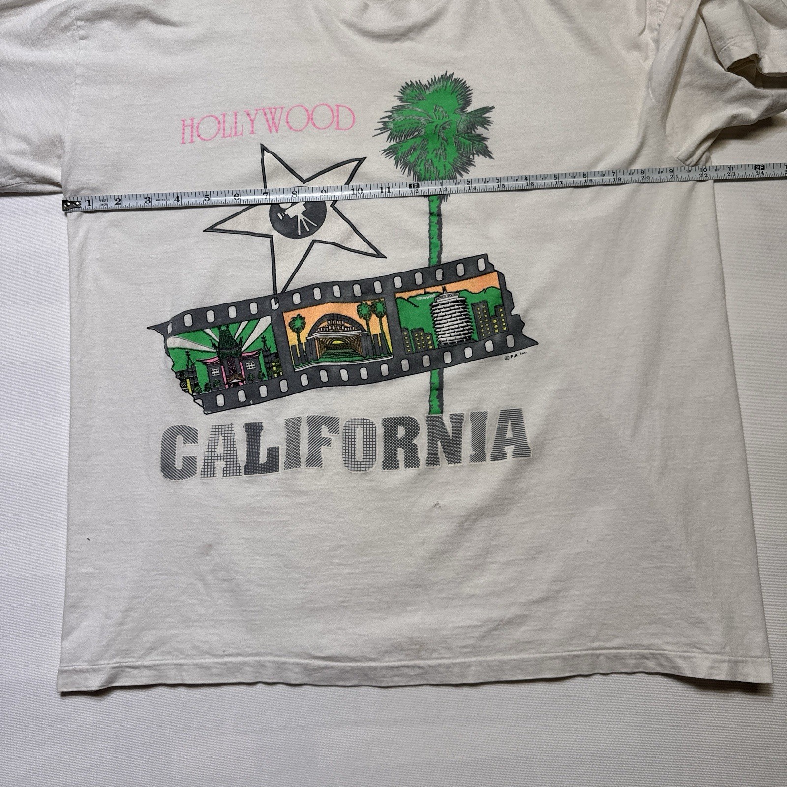 Vintage BYC Hollywood T-Shirt Made in Korea XL Retro Graphic Palm Trees White