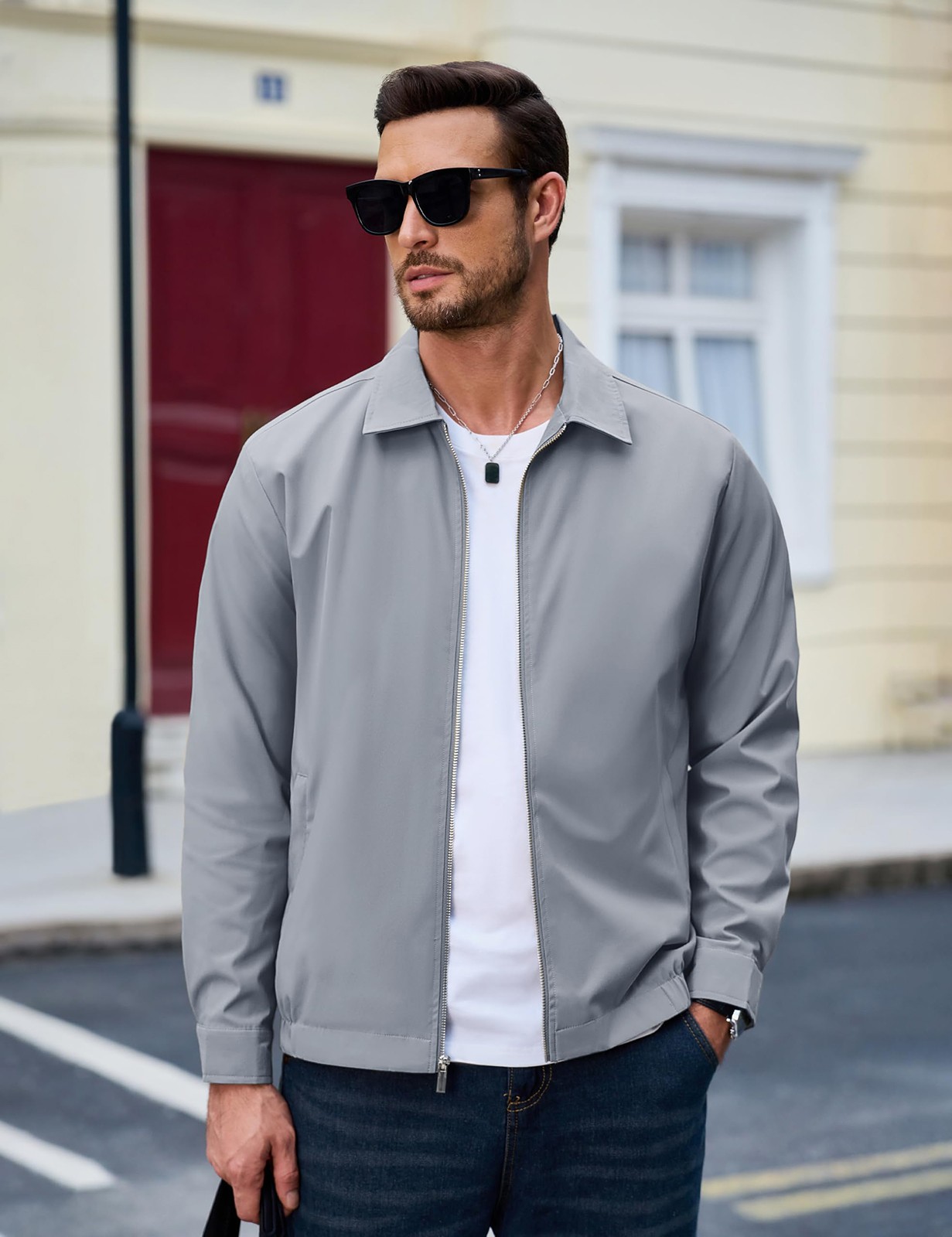Men’s Thin Spring Jacket Full-Zip Lightweight Bomber Jacket Casual Track Coat US