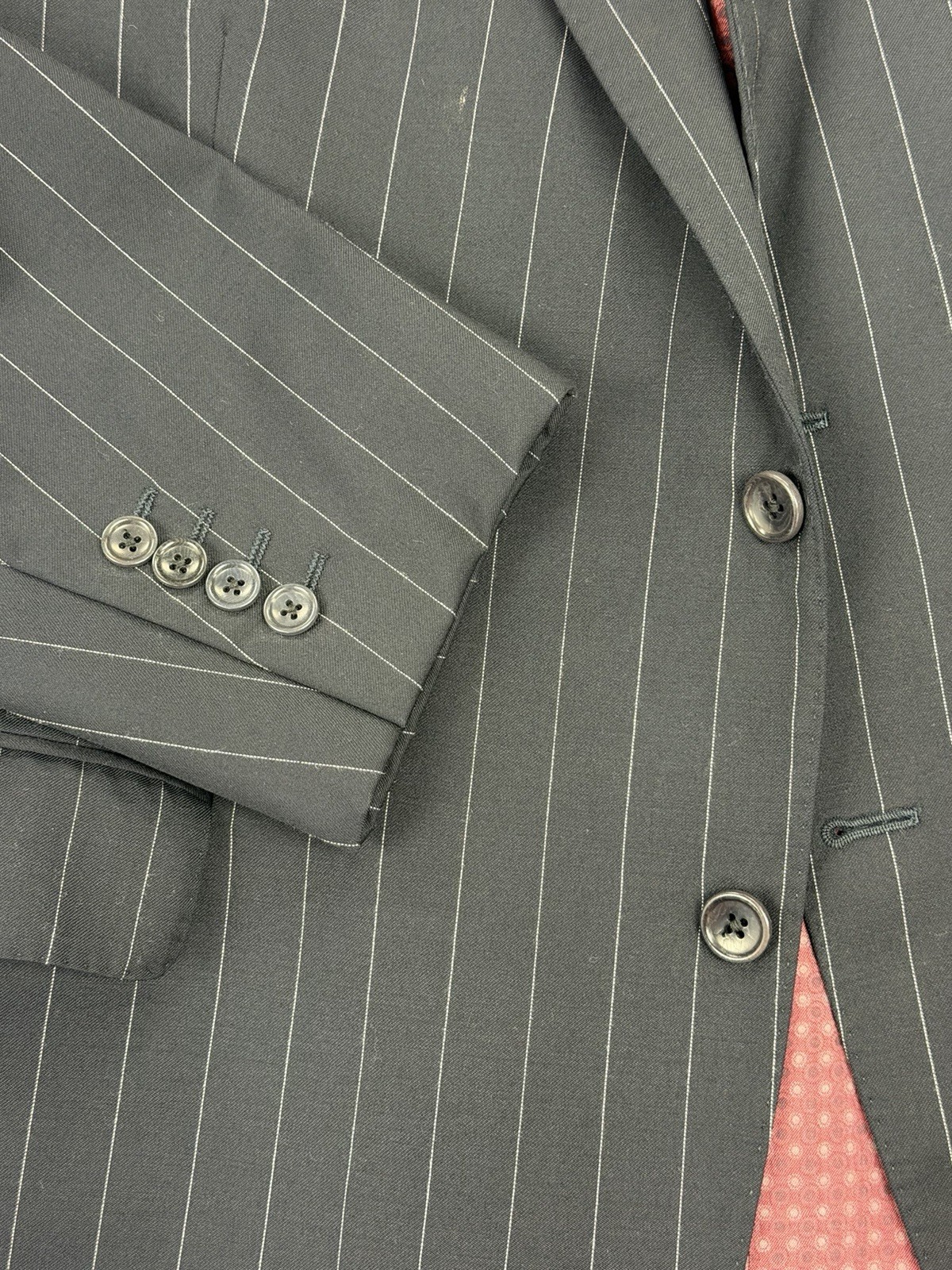Coppley Canada Mens Dark Blue Striped 100% Wool Suit 48R 42X28 $1,098 Two Button