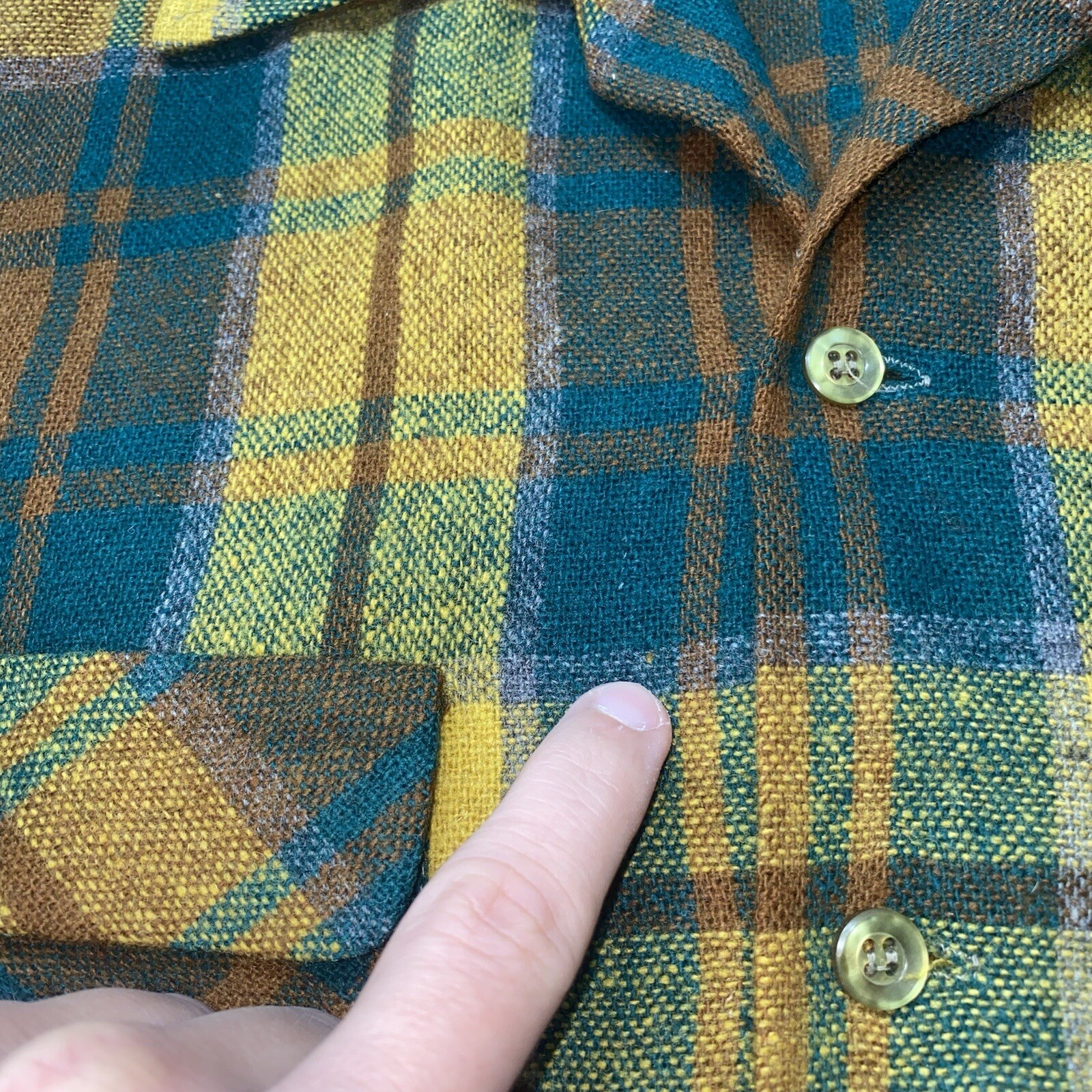 Vtg 50s 60s Lord James Shirt Loop Collar Flannel Cruiser Wool Nylon Mens Large