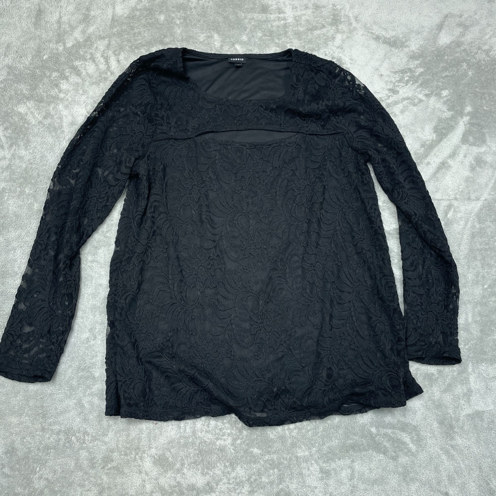 Black Lace Long Sleeve Top Torrid Size 1 Polyester/Spandex Blend Stretchy 1621