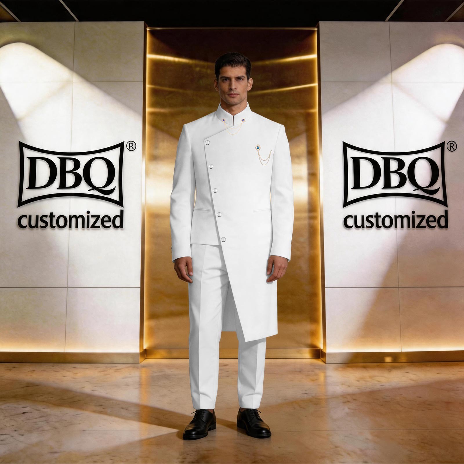 African Men’s Tailor Made Single Breast Long Jacket Pants 2 Pieces Business Set
