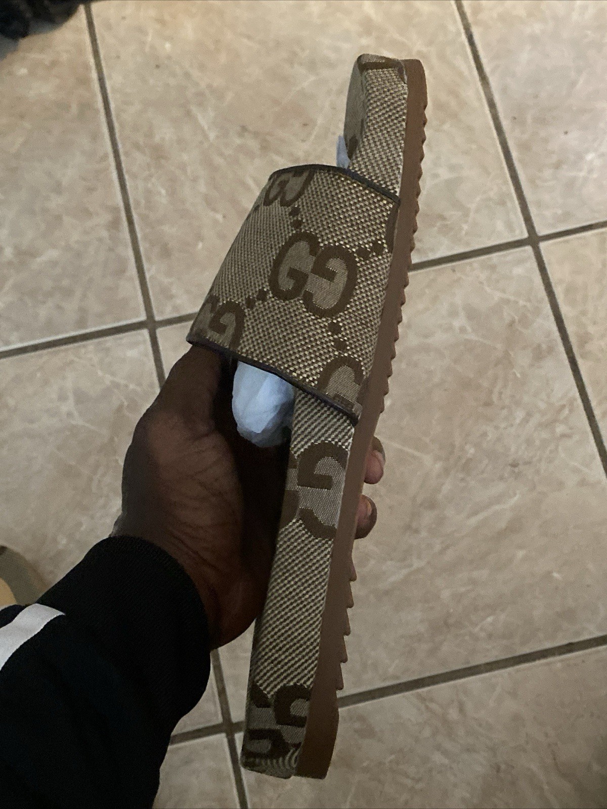 Gucci GG Canvas Beige Slides Sandals Authentic New with Dust Bag