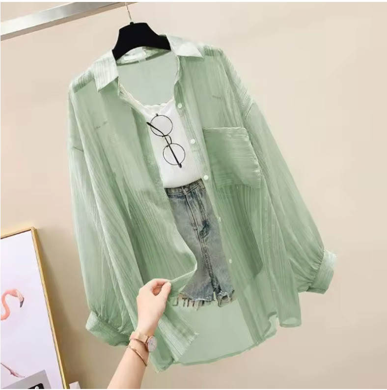 Women’s Sheer Chiffon Button Down Shirt Lightweight Summer Cover Up Loose Blouse