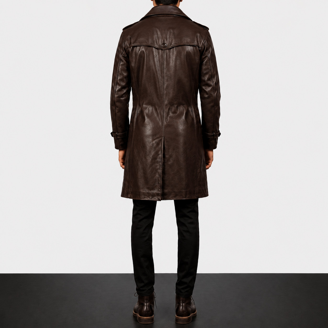 Mens Brown Leather Trench Coat – Long Jacket Double Breasted Winter Classic Coat