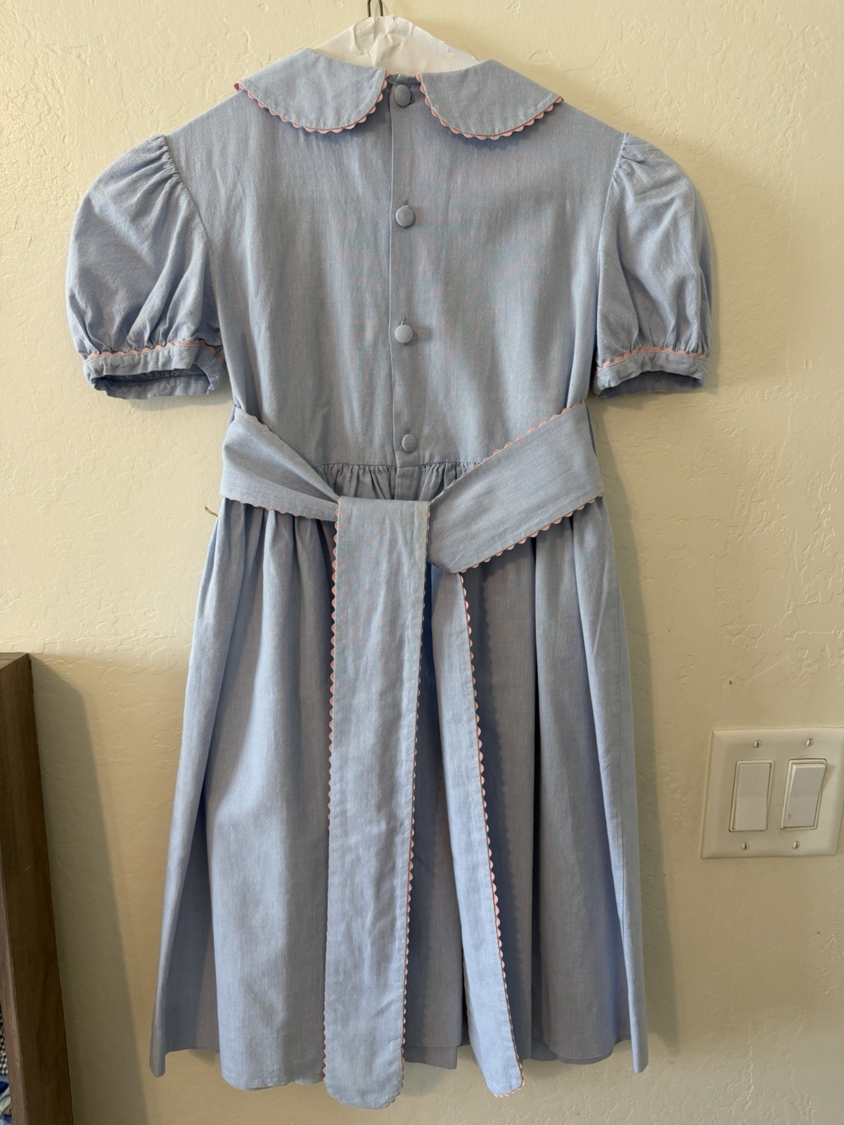 Vintage Bois de Rose Smocked Blue Dress Peter Pan Collar Size 7 Girls