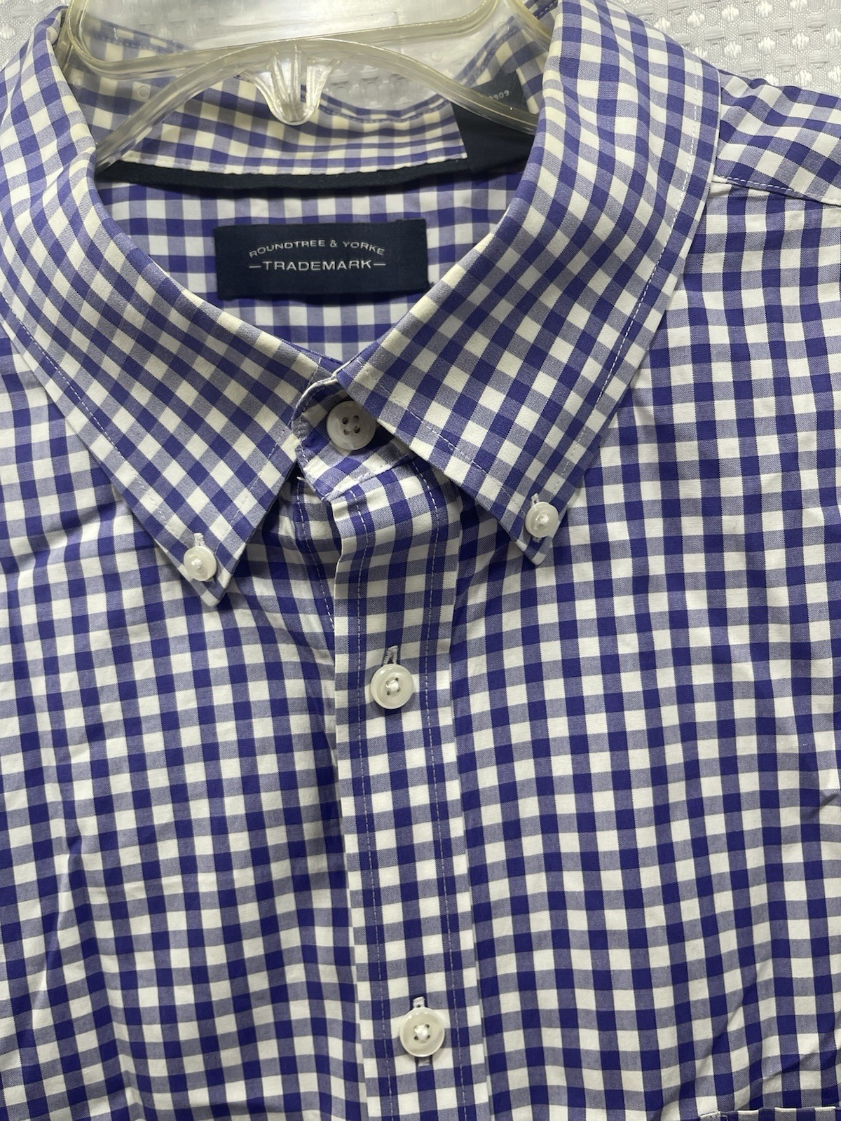 Roundtree & Yorke 100% Cotton Button Down Shirt. Purple Gingham Size 3 X LS(6)