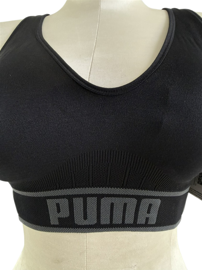 PUMA Sports Bra NEW Padded Seamless Black Women Large Removable Cup Drycell $28