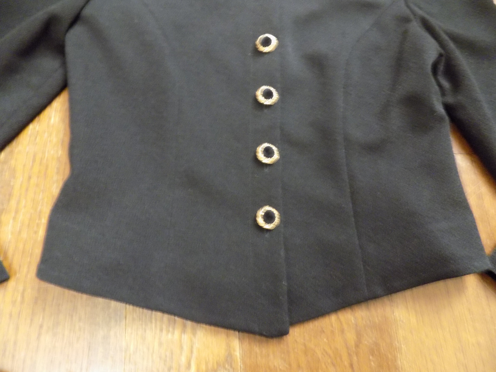 Vtg Jessica Howard Blazer Jacket Mandarin Collar Black sz 8P Gold Velvet Buttons