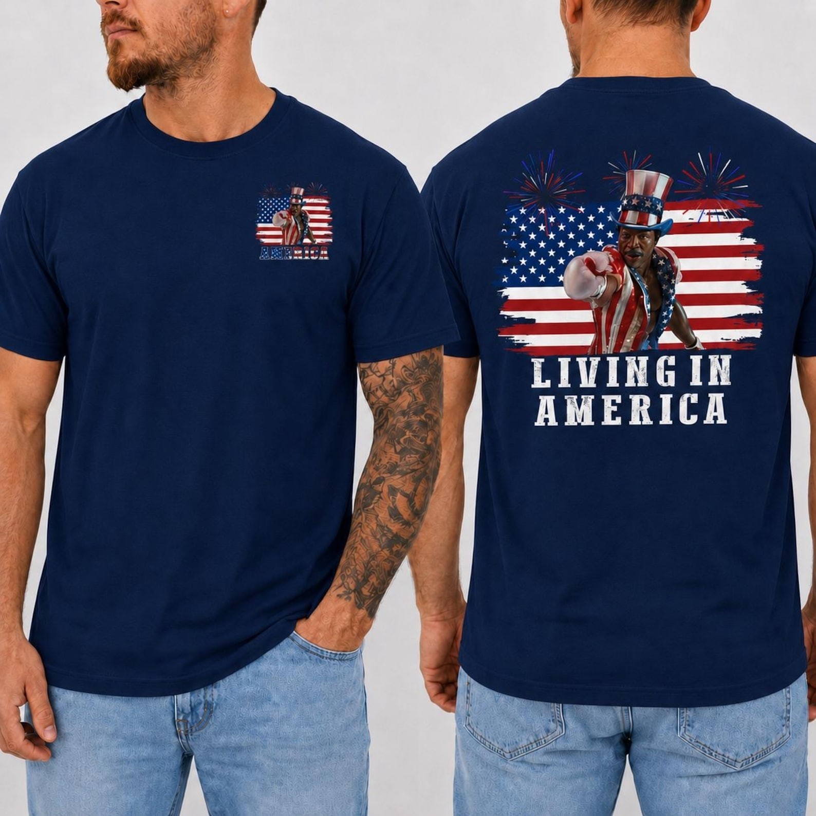 Apollo Creed Living In America T-Shirt, Patriotic Boxing 4 Of July Shirt
