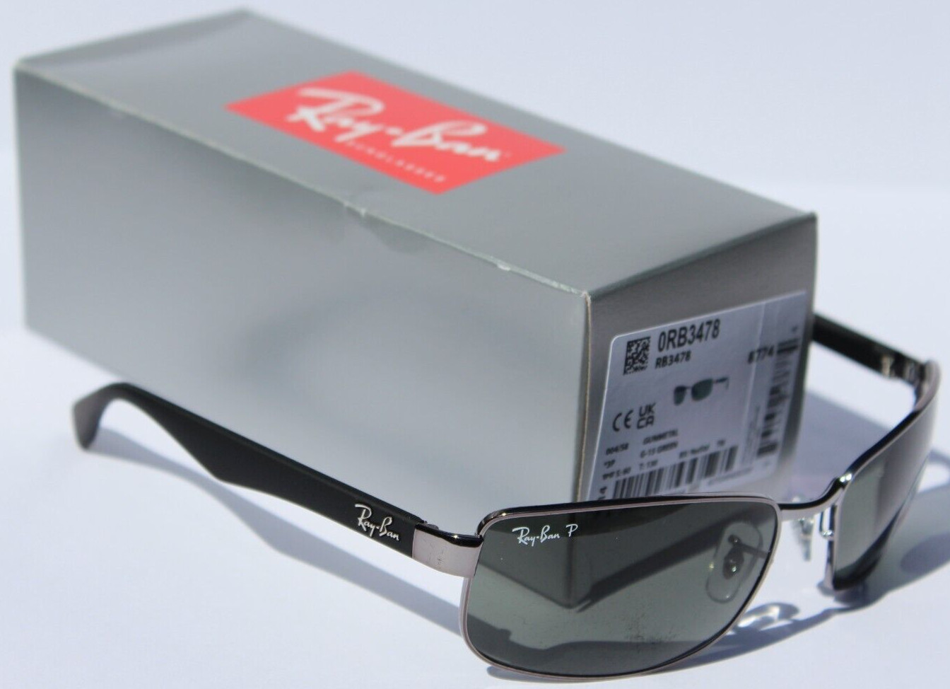 RAY-BAN RB3478 POLARIZED Sunglasses Gunmetal/G-15 Gray Green 004/58 NEW