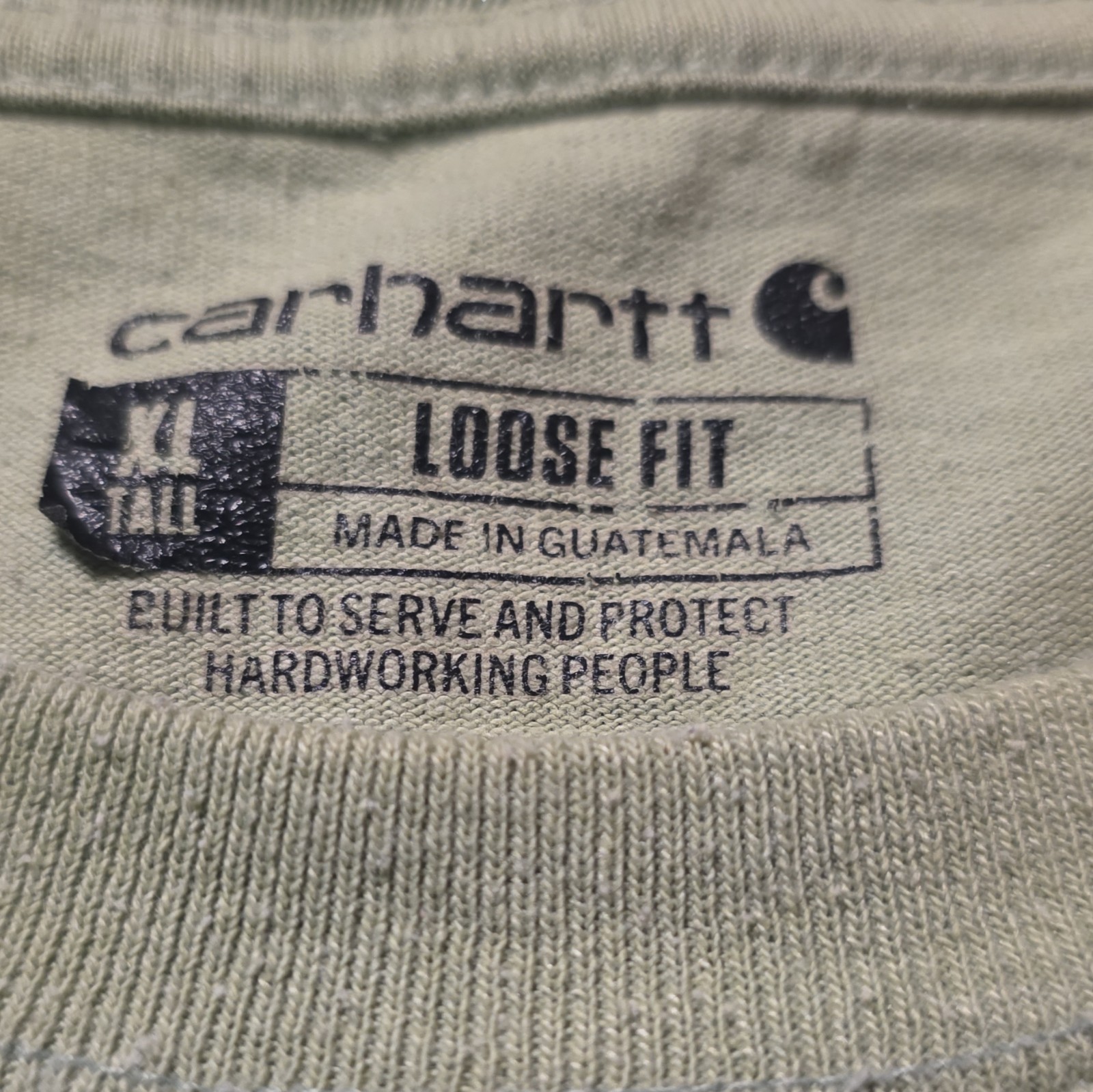 Carhartt Men’s XL Loose Fit Green Crew Neck Short Sleeve Cotton Knit Logo Pocket