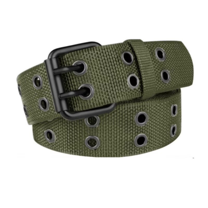 NEW Unisex 100% Cotton Canvas Belt Double Grommet Hole For Men Women Buckle Jean