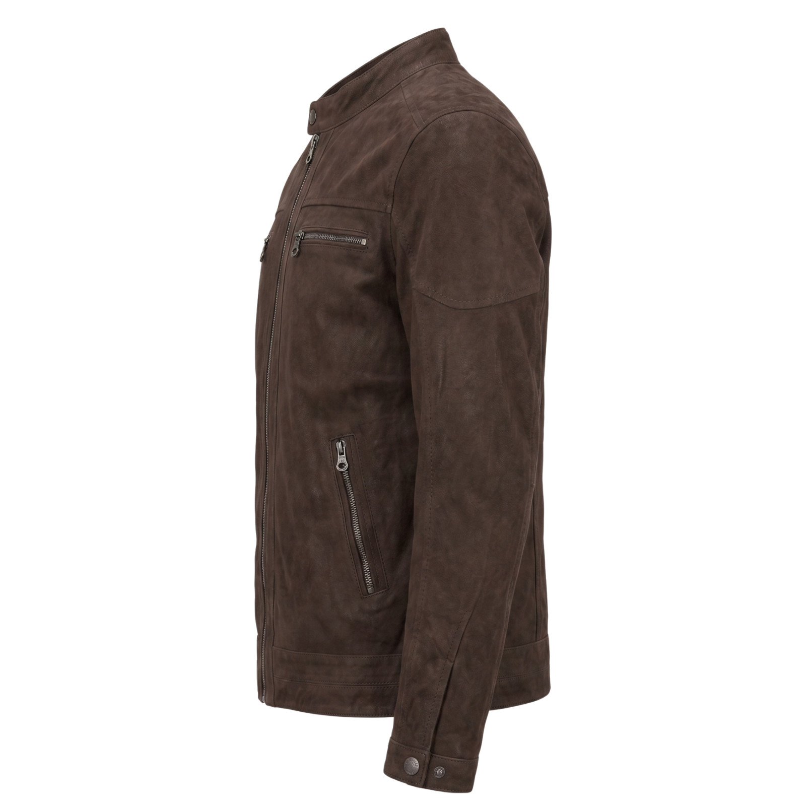 Men’s Brown Snuff Nubuck Leather Jacket – Slim Fit Style Biker Jacket