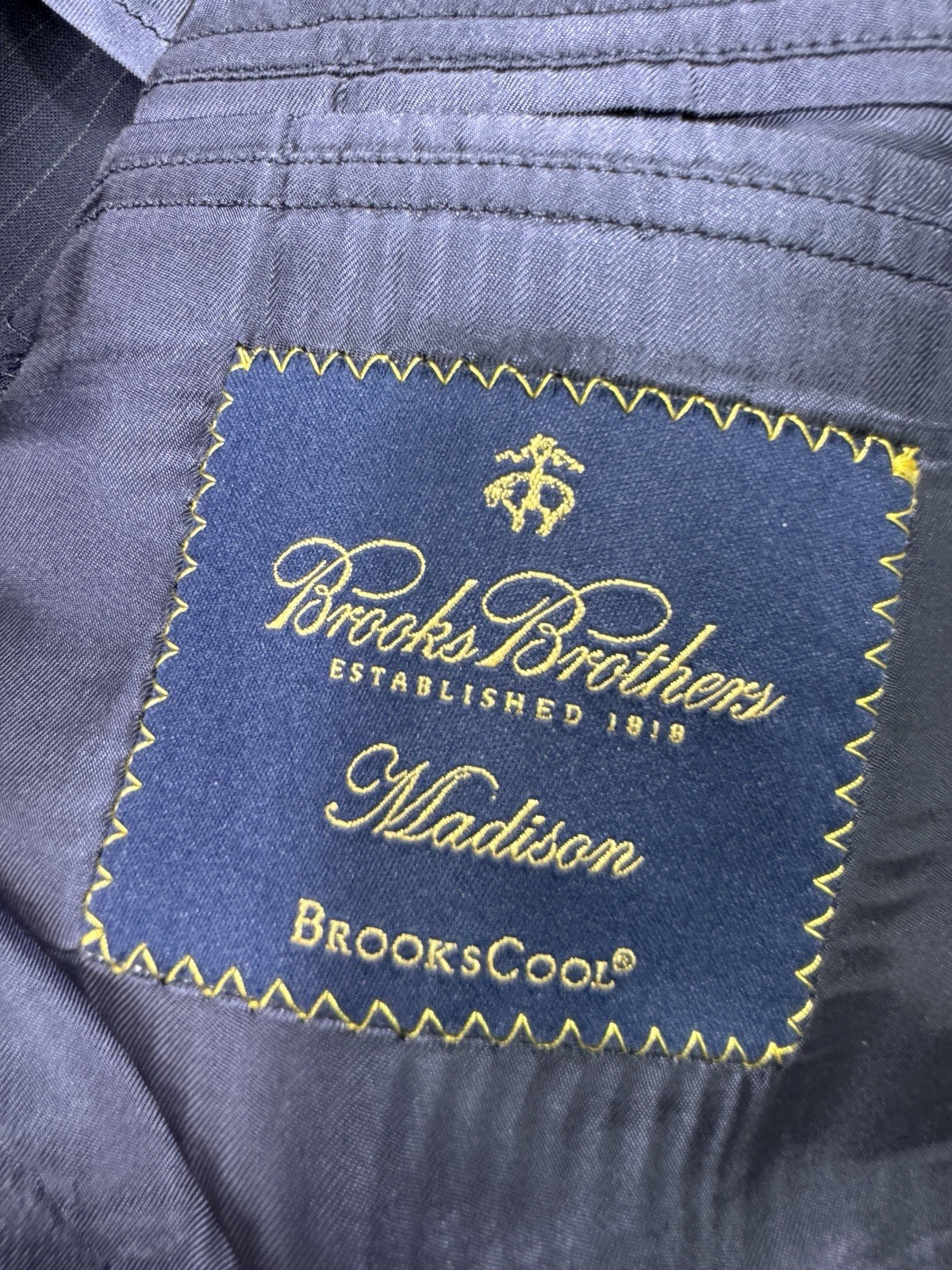 Brooks Brothers Madison BrooksCool Full Canvas Navy Pin Stripe Suit 48L 40×28