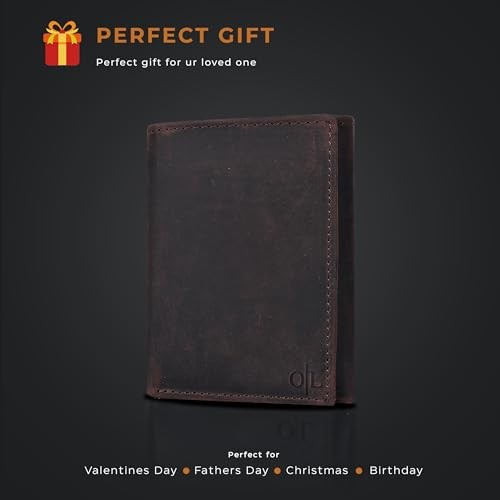 Tri fold Leather Wallet for Men with RFID | Slim Wallets for Men Hunter Brown