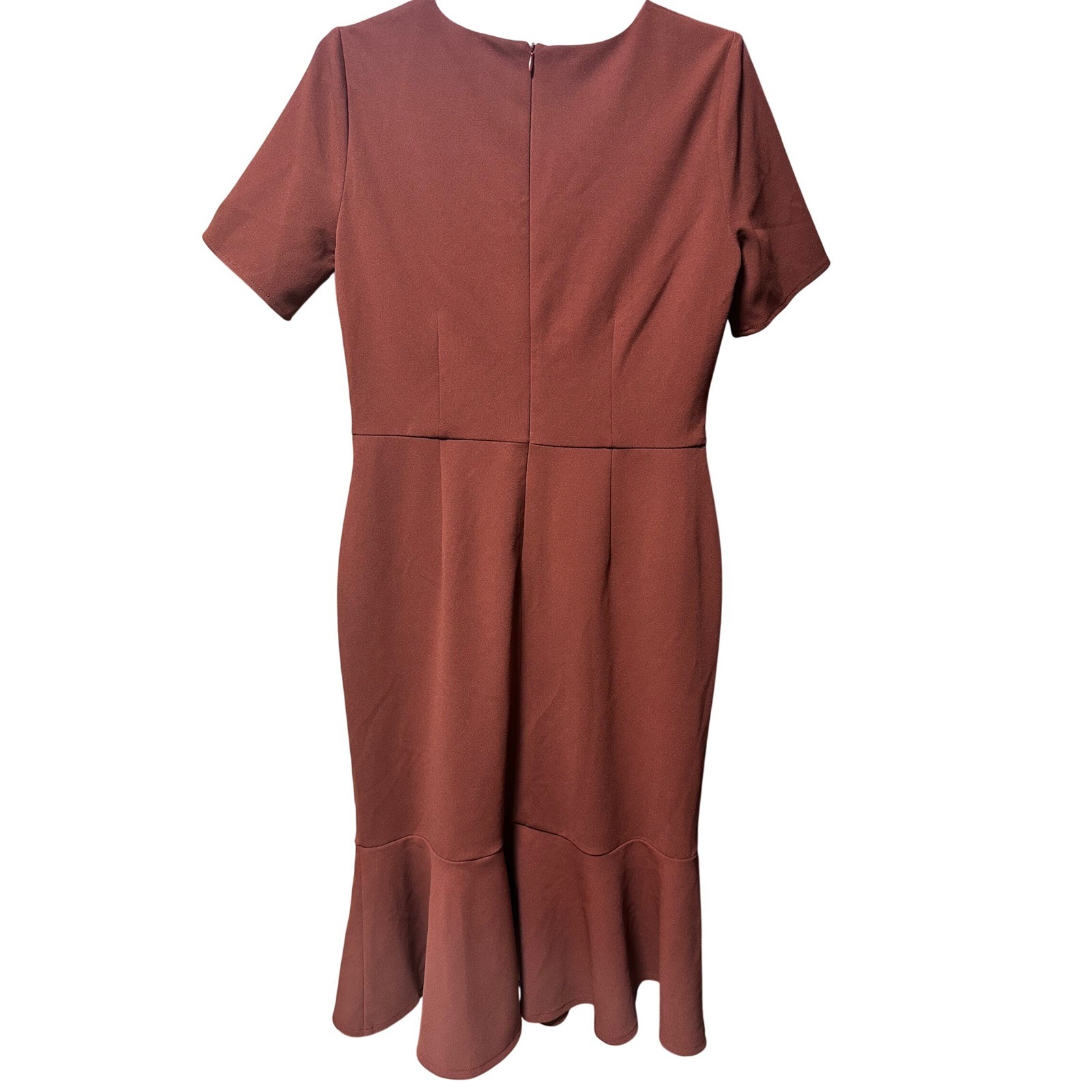 London Times Rust Twist Front Midi Dress 10 VNeck Mermaid Hem Cocktail Career