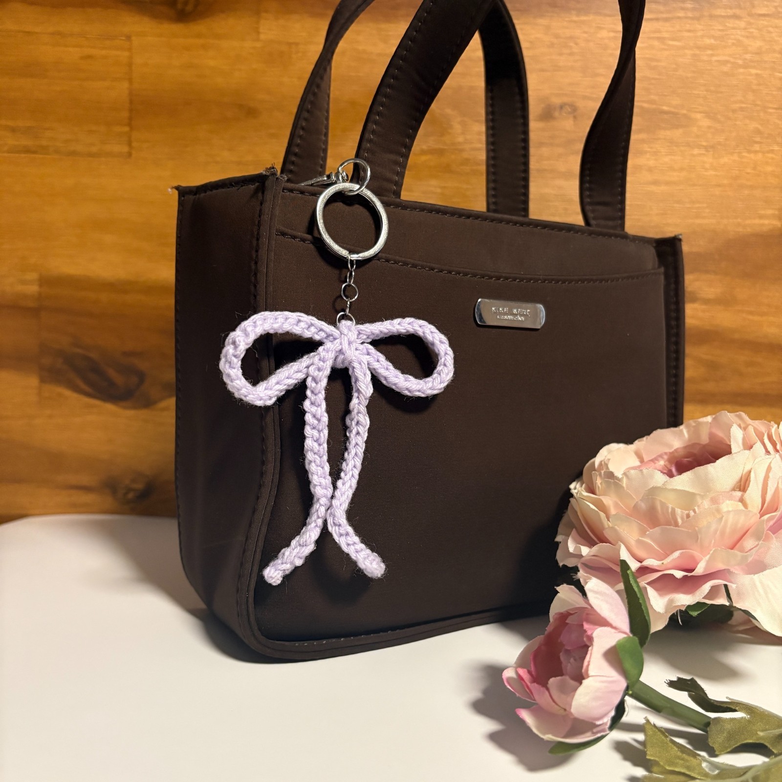 Handmade Crochet Ribbon Bow Keychain 💜 Coquette Lilac Bag Charm