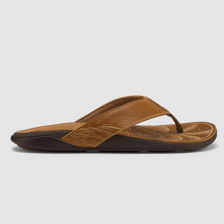 NEW SEAL OluKai Tuahine Men’s Fox Waterproof Leather Sandals Comfort Flip Flops