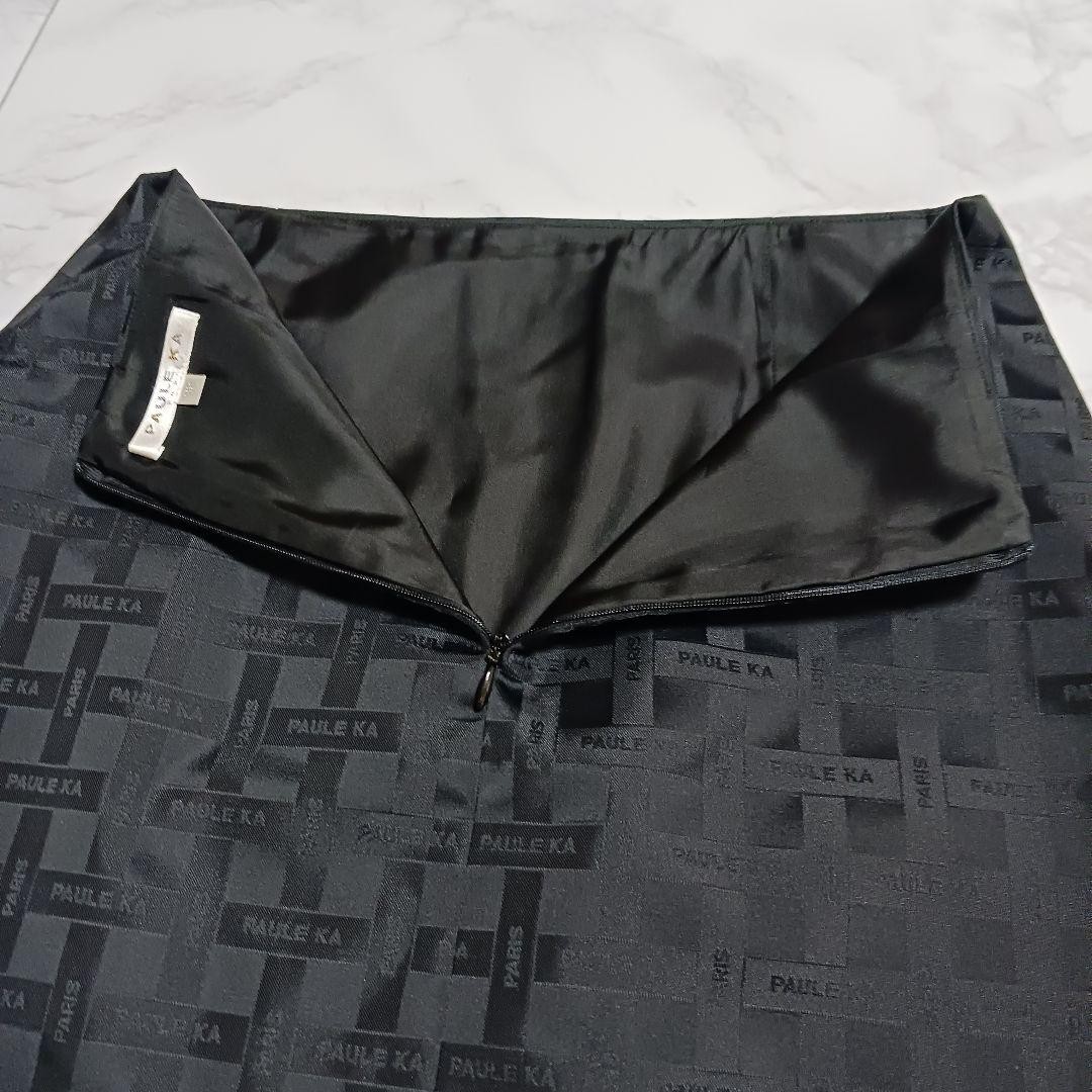 PAULE KA Black Logo Check Pattern Knee-Length Pencil Skirt Size S