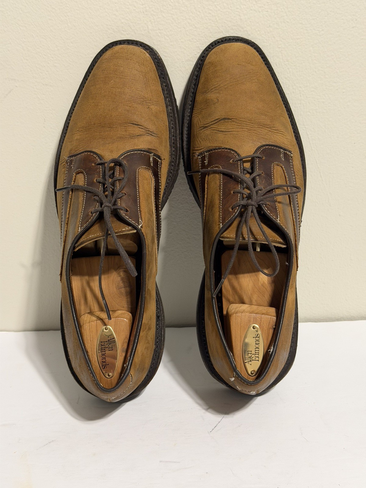 Allen Edmonds Berkshire Men’s Tan Suede Brown Leather Saddle Oxford Size 12 D