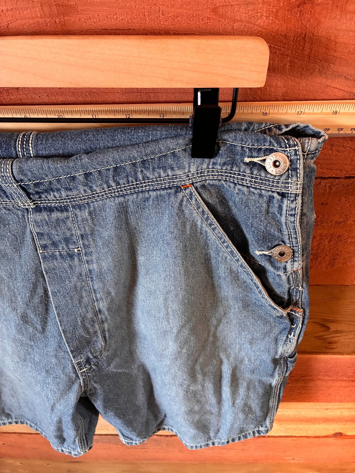 Vintage Express Bleus Denim Overall Shorts Carpenter Shortalls Made In Hong Kong