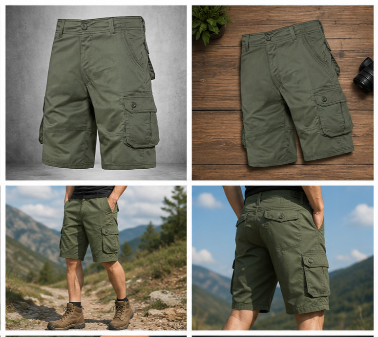 Men’s Tactical Cargo Shorts Army Green Multi Pocket Outdoor Hiking Work Shorts