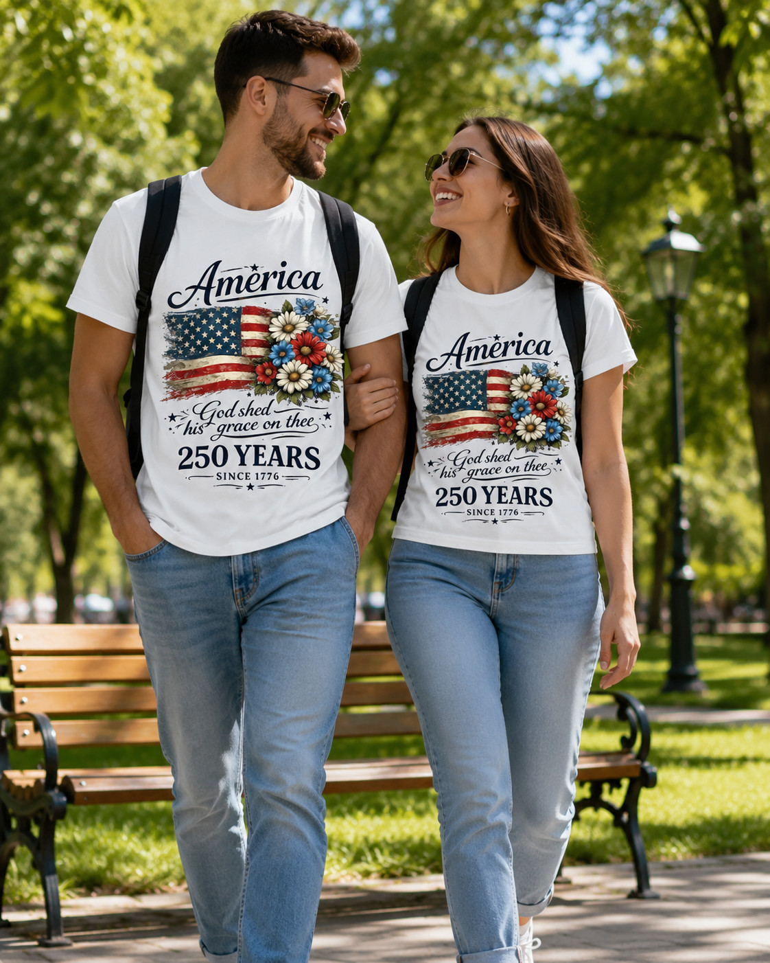 250th Anniversary Flag Floral USA Flag Patriotic 4th of July T-Shirt