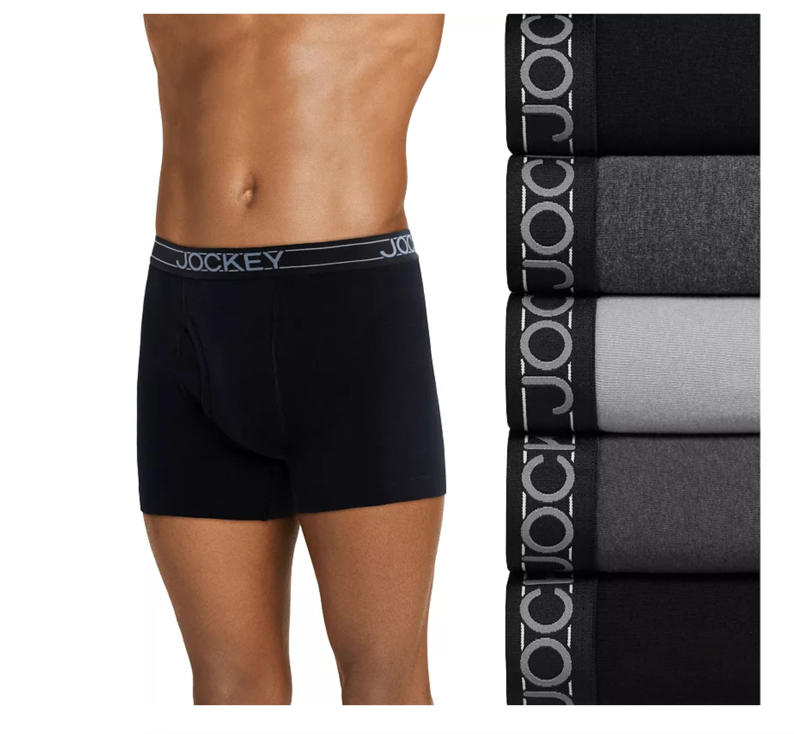Men’s Jockey 4+1 Free Everyday Cotton Blend Boxer Briefs (Multi Gray) Underwear