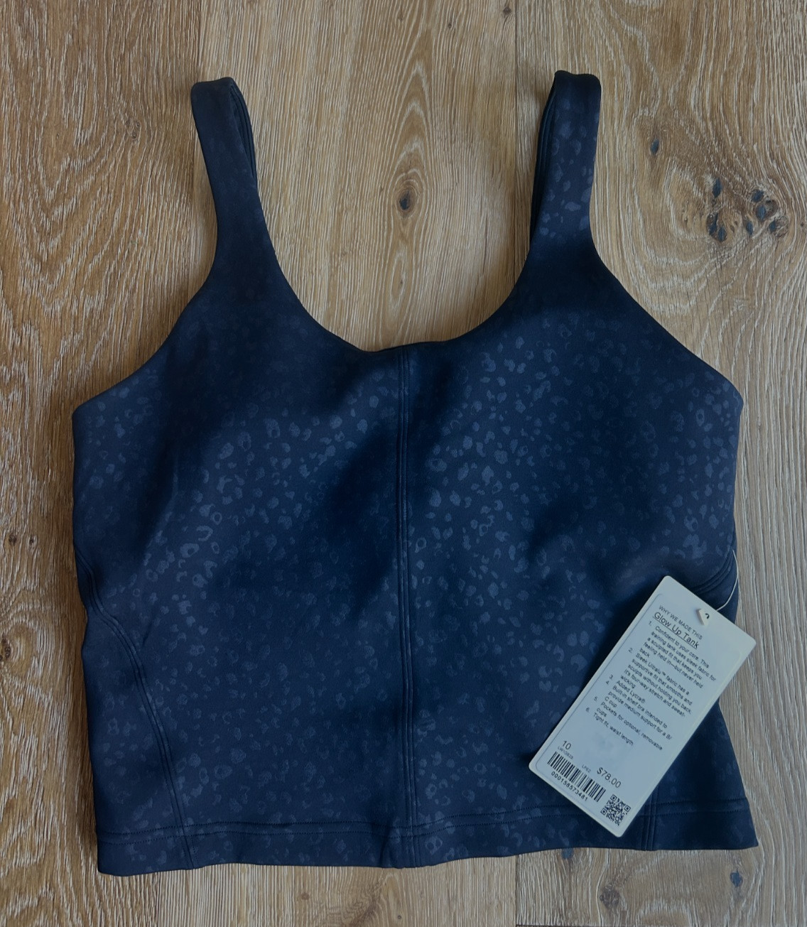 NWT lululemon Glow Up™ Tank Top Navy Leopard Polka Medium Support – Size 10