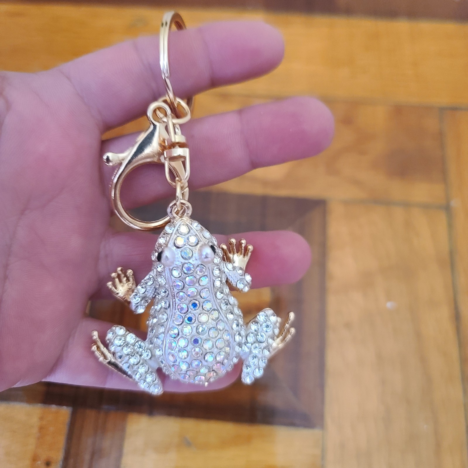 White Crystal Stone and Gold Tree Frog Keychain Keychain Bag Charm Purse