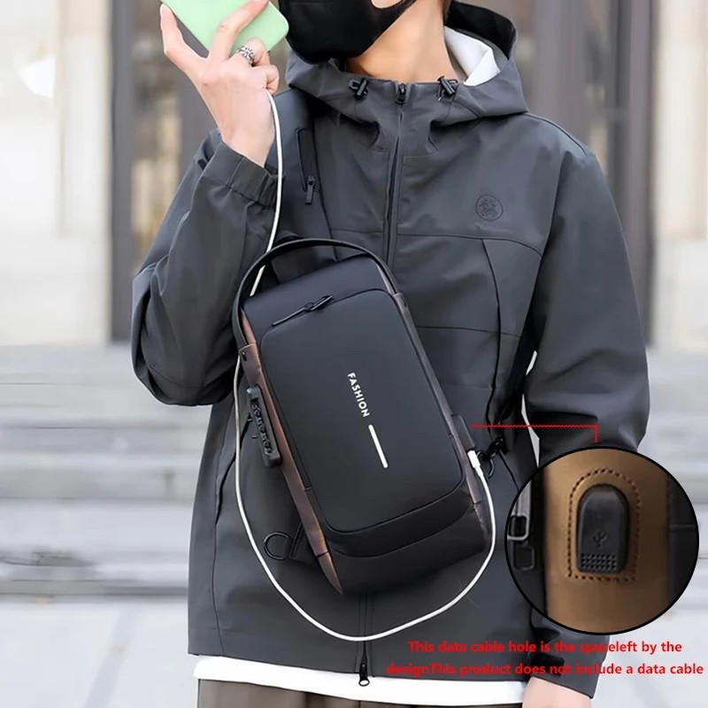 Men Anti Theft Chest Bag USB Charging Crossbody Sling Shoulder Travel Pack