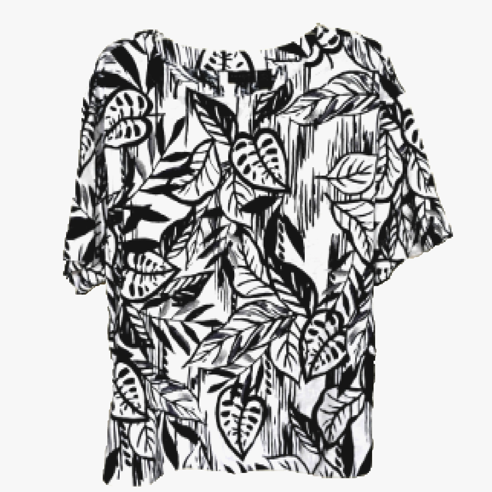 Tahari T-Shirt Black/White Leaf Short Sleeve Cotton Top ~ Plus Size 2X