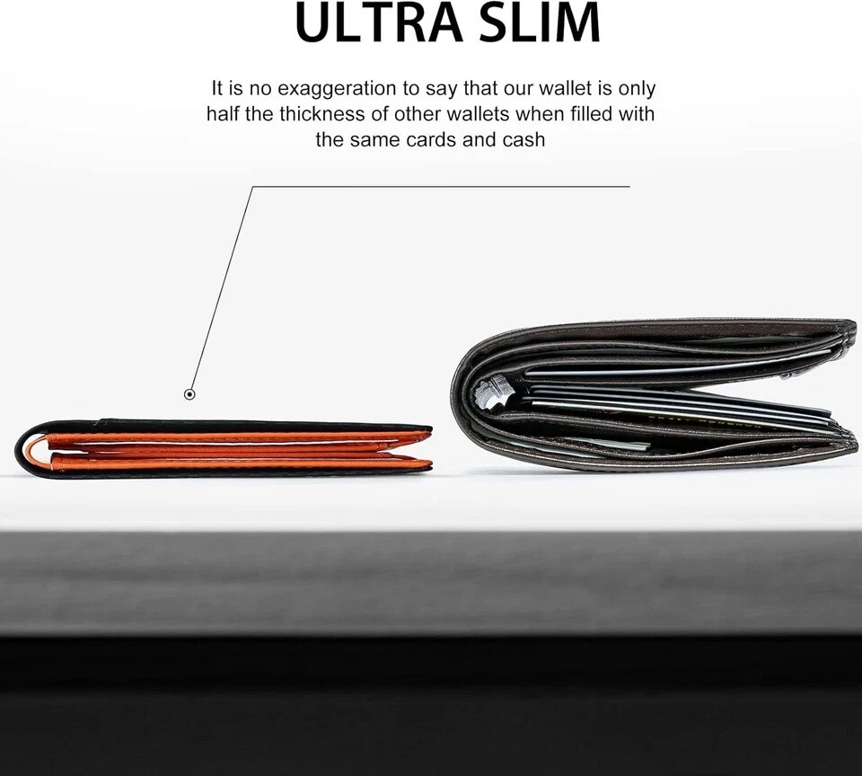 Mens Slim Wallet RFID Blocking Bifold Wallets for Men Minimalist Genuine Leather