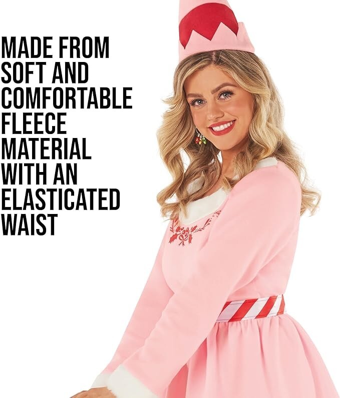 Womens Jovie Elf Costume Tights Pink Santa`s Helper Christmas Party Dress S-3XL