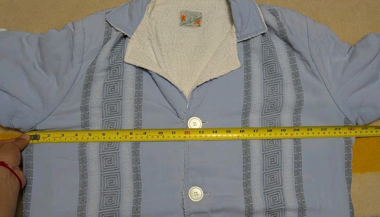 VTG 50s 60s Sun City Casuals Of Miami USA Terry Cloth Aztec Print Beach Shirt L