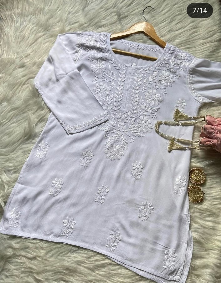 Chikankari Handwork Embroided Short Premium Kurtis