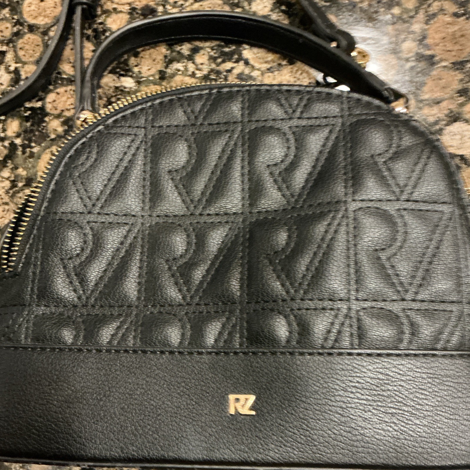Rachel Zoe Black Quilted Logo Satchel Zip Top Gold HW w/ Detachable Strap