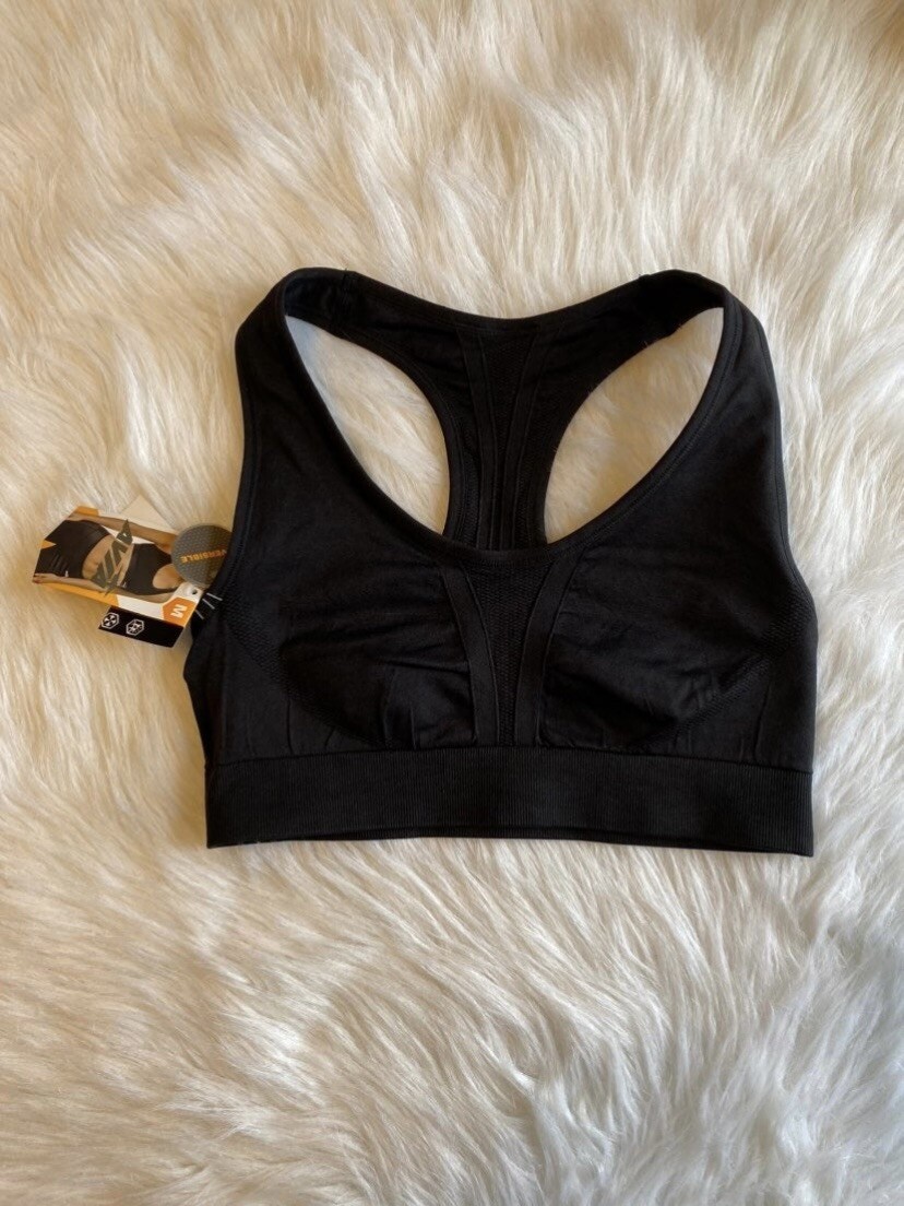 Avia Sports Racerback Sports Bra Womens Size Medium Black Reversible Seamless