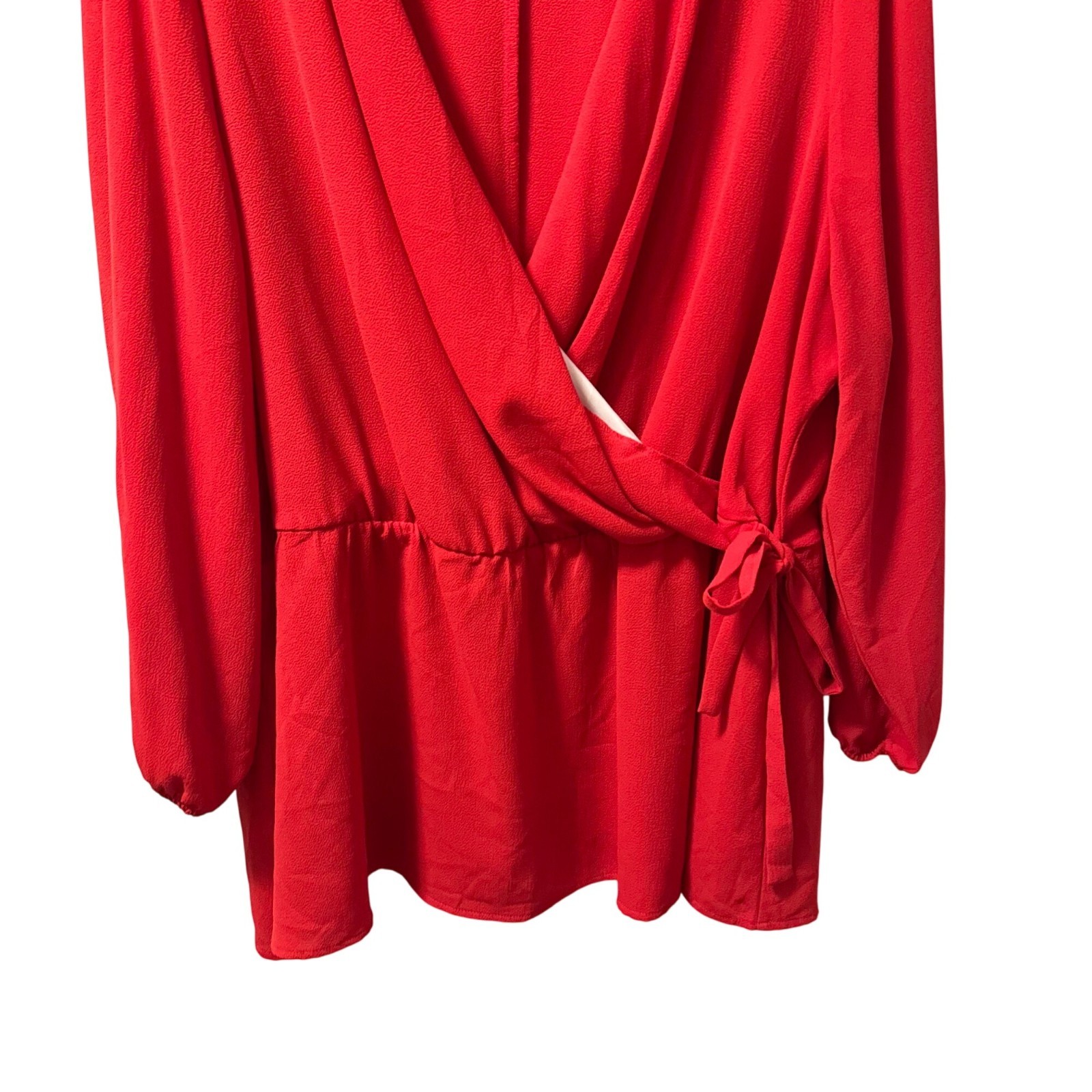 Lane Bryant Red Long Sleeve Wrap Blouse Size 20W Polyester Spandex top.