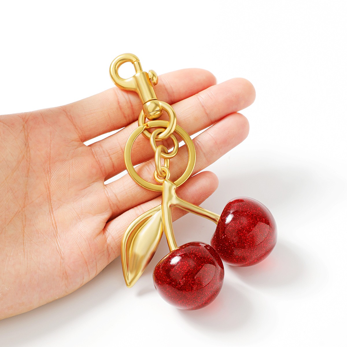 For Coach Red Cherry Apple Bag Charm Keychain Resin Metal Brass Purse Decoration