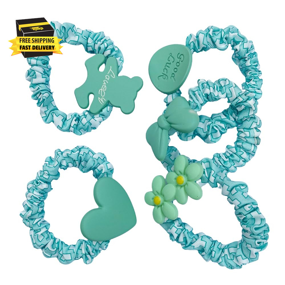5Pcs Cartoon Hair Ties Green Color Cute Head Accessory, Hand-Made Creative and